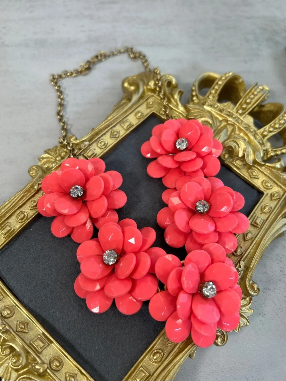 J. Crew Coral Flower Statement Necklace with Gold-Tone Chain